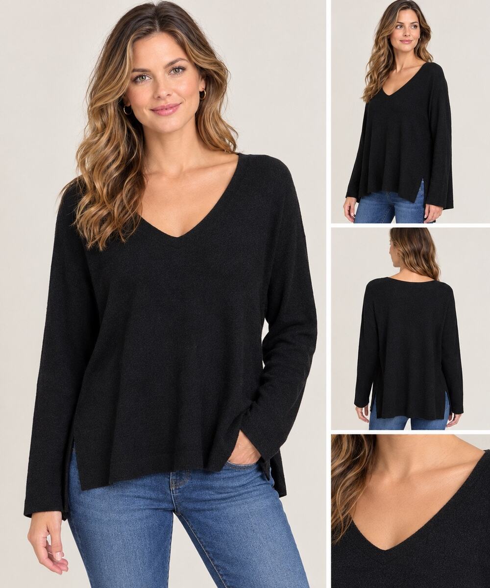 Banana Republic Merino Wool Black V-Neck Sweater Womens Size XL